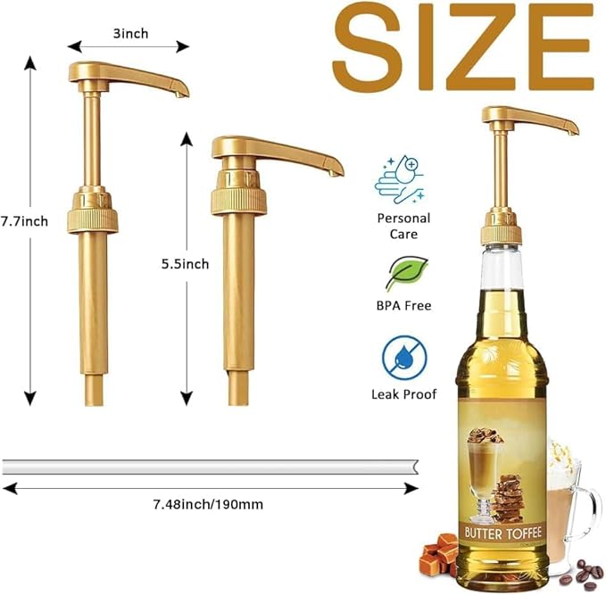 12 Pcs Gold Coffee Syrup Pump Compatible with 25.4Oz/750ml Bottles | Syrup Dispenser Pumps, Great for Home & Coffee Bar, Drinking Mixes, Tea, Beverage, Cocktails, Syrup Bottles, Plus Spoons