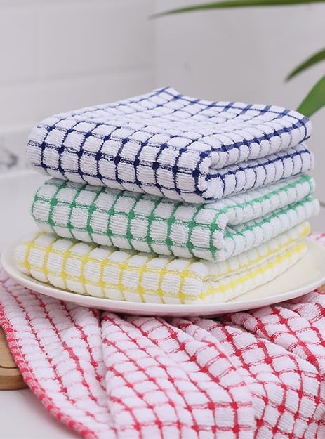 Kitinjoy Cotton 8 Pack Terry Kitchen Towels, Red | 16 x 25 Inches Super Soft and Absorbent Dish Towels, Quick Drying hand towels for kitchen Drying