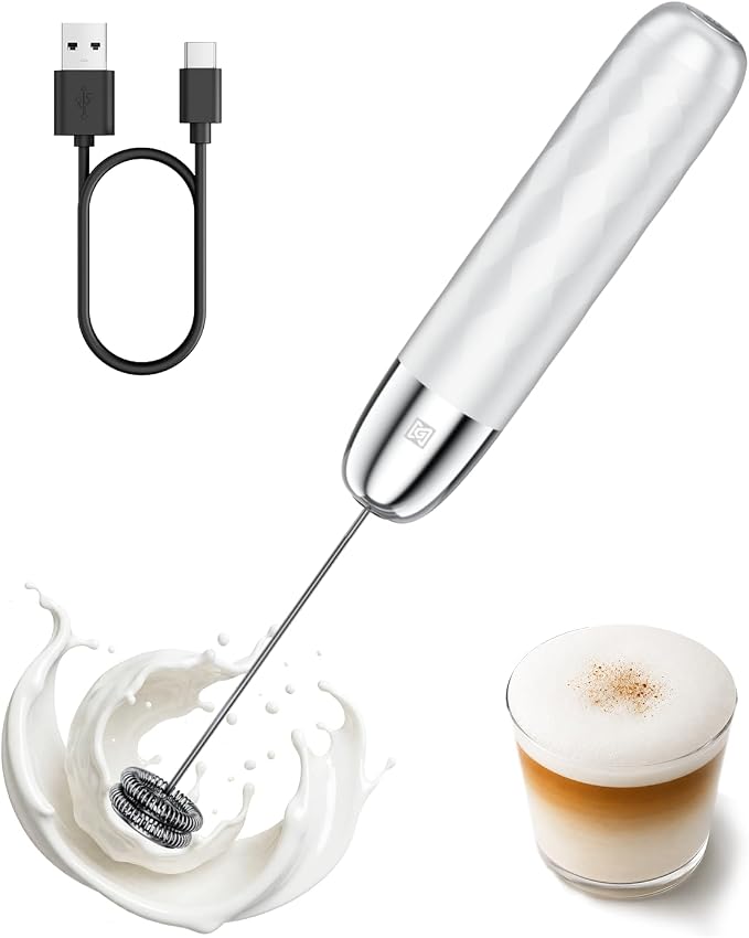 Maestri House Rechargeable Milk Frother, LunaFro Mini with Detachable Wand | 8000RPM Turbo Motor, 1200mAh lithium battery, Compact Design Milk frother Handheld for Lattes, Cappuccino, Matcha, No Stand