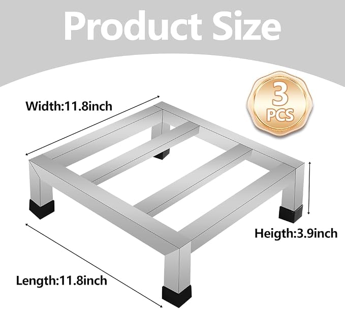 3Pack Stainless Steel Dunnage Rack, 11.8" L x 11.8" W x 3.9" H, No-Assembly | 1000LB Capacity, Kitchen Floor Racks for Commercial Food Service, Restaurant, Bakery, Shop & Garage Storage
