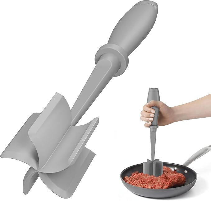 PGYARD Meat Chopper Hamburger Grinder, Kitchen Smasher for Ground Beef | Heat Resistant, 5 Blade, Burger Grinder Nylon Potato Mix Tool, Meat & Poultry Tenderizers, Dishwasher Safe, Grey