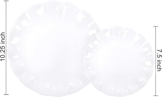 LIYH 50 Pcs White Scalloped Plastic Plates Reusable - Unbreakable Plastic Plates for Weddings Party Outdoor Picnics Dishwasher Safe BPA Free(25Guests)