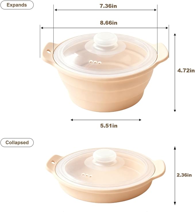 42oz Silicone Microwave Steamer For Cooking, Collapsible Food Steamer For Vegetable, Seafood, Soup, Leftovers, Rice Cooker, BPA Free Small Steam Pot with Handle & Lid, Dishwasher Safe (Pink), 1 Pack
