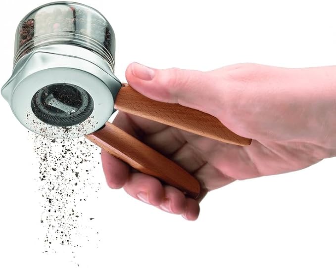 Dreamfarm Ortwo Lite Original Ergonomic, 1-or-2-Handed Re-Fillable Salt, Pepper, Spice, Seed, Coffee Mill with 6 Grind Settings - 2oz Black | Ergonomic spice, seed and coffee mill, 6 adjustable grind settings, 2oz refillable BPA-free plastic jar