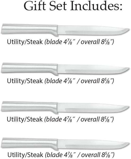 RADA Cutlery Four Utility/Steak Knives Gift Set (S55), Silver | 4-Piece Knife Set , Stainless Steel Blade, Cast Aluminum Handle