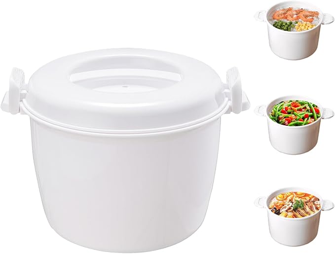 Microwave Rice Cooker, BPA-Free Rice Cooker Microwave, Cook Rice, Steam Vegetables & Reheat Meals, Dishwasher Safe for Dorm, Office & Small Kitchen (1.8L)