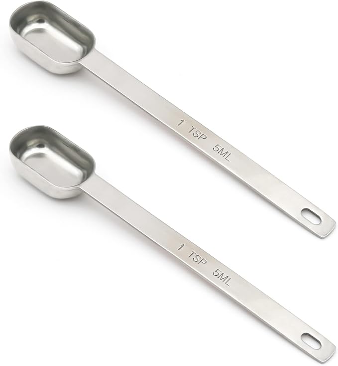 2PCS 1TSP(5ML) Measuring Spoon, Stainless Steel Long Handle Teaspoons | High Precision, Food-Grade Stainless Steel, ‌Rust-Free, Dishwasher-Safe, Easy-Read Markings, Multi-Purpose, Sturdy & Durable