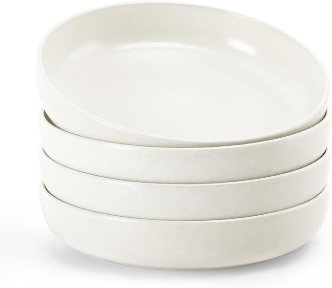 famiware Milkyway 33 oz Pasta Bowls Set of 4, Matte White | Double Reactive Glaze, Scratch-Resistant Stoneware Salad Bowls, Stackable, Dishwasher & Microwave Safe, Lead-Free