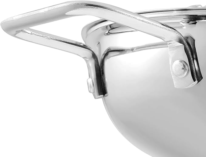 Vinod Platinum Triply Kadai, Extra Deep, 20cm, Induction, for Home Kitchen | Stainless Steel Wok For Sauces, Stews And Soups; Electric Stove Compatible, Durable Tri-Ply Base