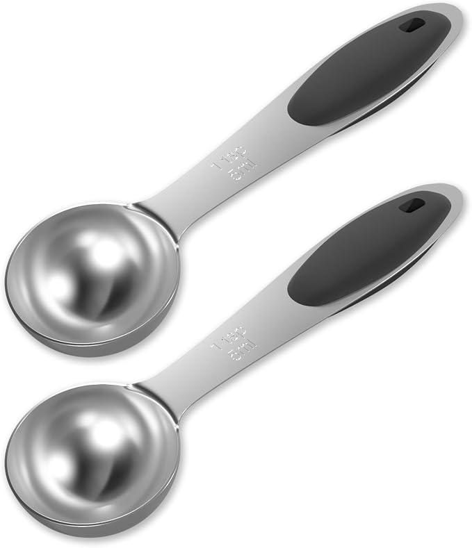 2PCS 1Tsp(5ml, 1/6oz) Measuring Spoon, Stainless Steel Measure Scoop | Accurate, BPA-Free, Dishwasher Safe, Silicone Grip, Engraved Marking, Kitchen Essential