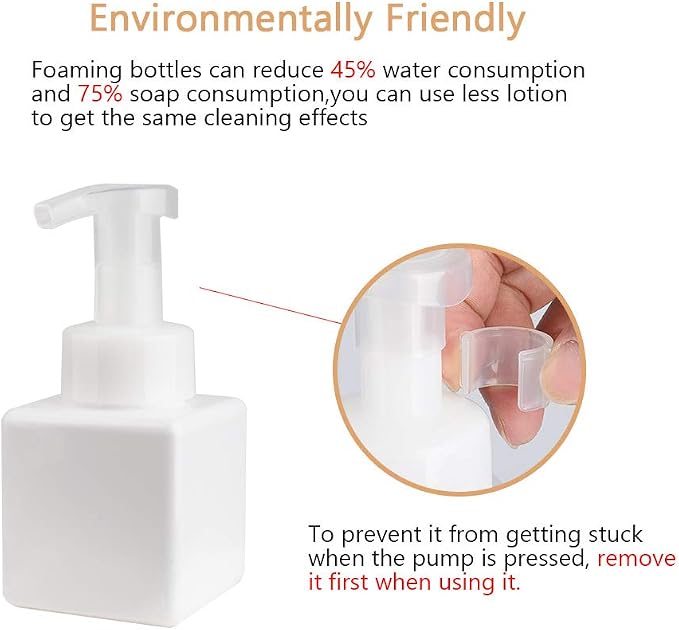 Foaming Soap Dispenser, 9oz Plastic Refillable Pump Bottle, 2 Pack, White | Hand Dispenser for Liquid Soap, Shampoo & Body Wash – Saves Soap with Rich Foam, Reusable, Easy to Refill, BPA-Free