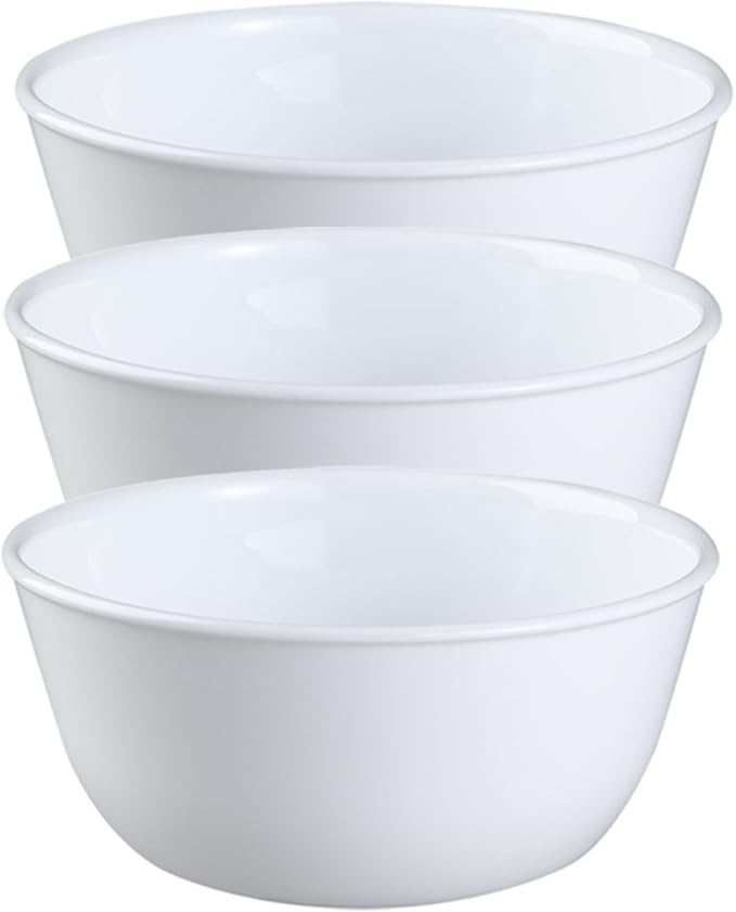 Corelle Livingware Set of 3 Winter Frost White 28 oz Vitrelle Glass Soup & Cereal Bowls – Chip-Resistant, Microwave & Dishwasher Safe Everyday Bowls | Chip-Resistant, Microwave & Dishwasher Safe Everyday Bowls