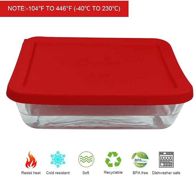 Sophico 6 Cup Rectangle Silicone Airtight Replacement Lid for Pyrex 7211-PC | Food Grade Silicone, Leakproof、Airtight Lids, Dishwasher Microwave Safe
