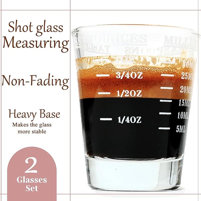 Shot Glass Measuring Cup | Non Fading | Bar Bartender Accessories, Jigger for Bartending | Tablespoon Measuring Spoon (2, White)