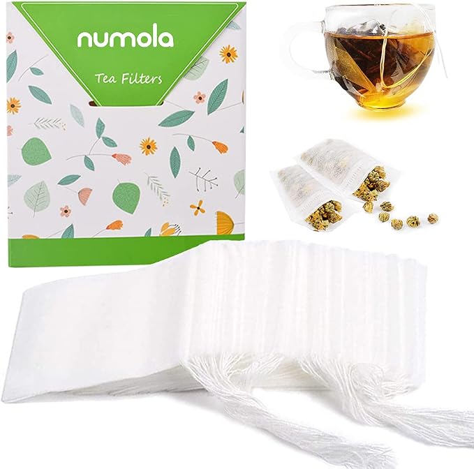 Numola 100Pcs Disposable Tea Bags for Loose Leaf Tea, Empty Tea Bags Natural Material Seal Tea Infuser Bag, Tea Infuser Sachets with Drawstring Herb Sachet Bags for Loose Tea (4" x 3.2")