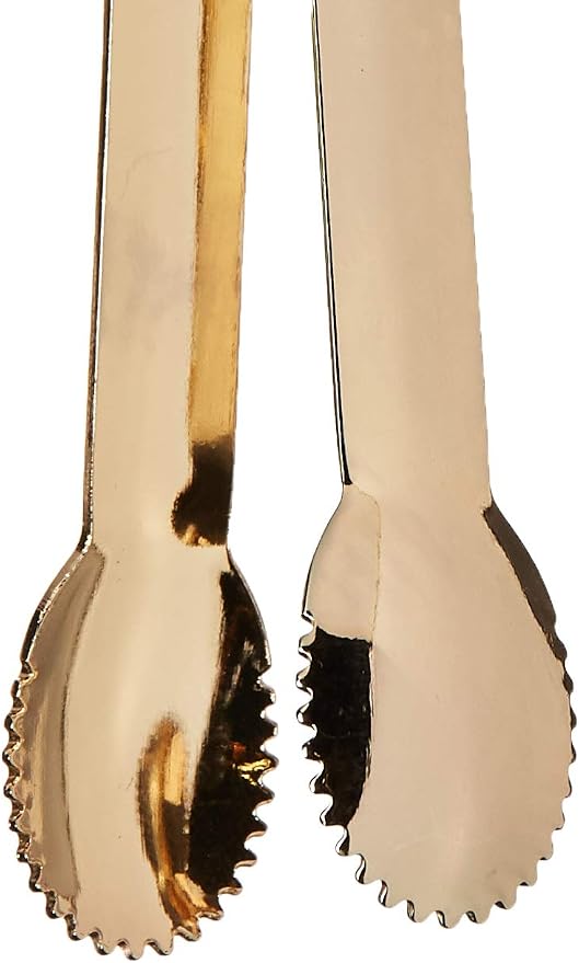 HINMAY Mini Appetizer Tongs 5.75" Stainless Steel Tongs, Set of 4 (Gold) | Small Tongs for Serving, Tea Party, Coffee Bar, Desserts