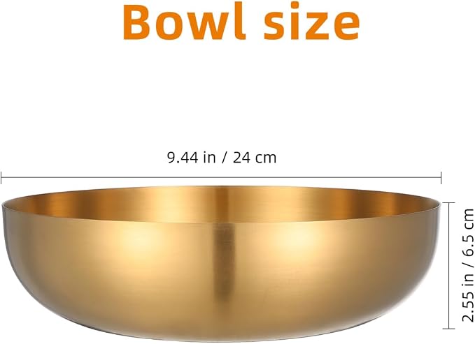 CALLARON 9.4" Stainless Steel Mixing Bowls - 75oz Gold Serving Bowl, Large Metal Decorative Bowl for Salad, Soup, Pasta, Snack, Cooking, Baking, Dishwasher Safe