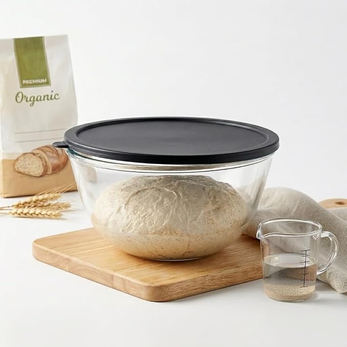 4.9 Quart Large Glass Mixing Bowl with Lid, Clear Glass Bowl for Bread Dough Mixing, Bread Making, Salad Serving, Food Prep & Storage