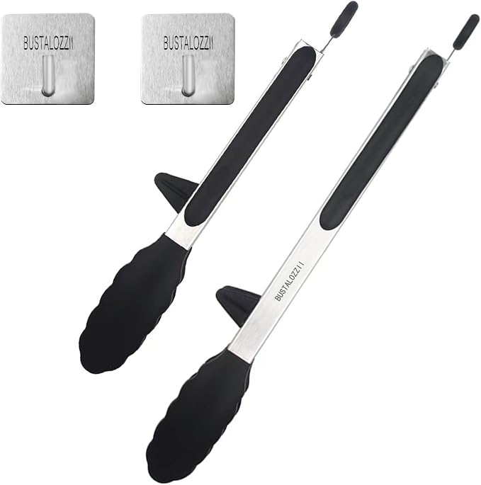Kitchen Tongs with Silicone Tips 12-9Inch Stainless Steel Tongs for Cooking Heat Resistant Silicone Cooking Tongs Perfect for Grilling, Salad, and Canning,Link 2ps (black)