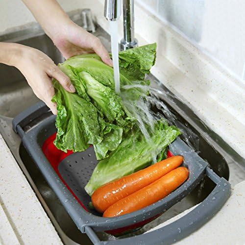 Qimh Colander Collapsible, Over The Sink Veggies/Fruit 6-Quart Strainers and Colanders with Extendable Handles, Folding Strainer for Kitchen