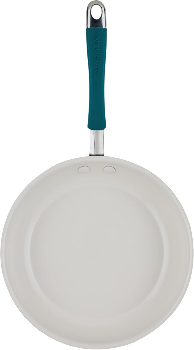 Rachael Ray Cucina Ceramic Nonstick Frying Pans/Skillet Set, Dishwasher Safe, 8.5 inch and 10 inch Open Fry Pans - Marine Blue