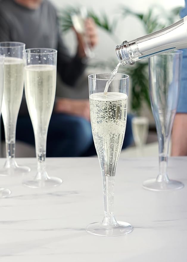 True Party Clear Plastic Champagne Flutes, Toasting Glass for Birthday, Wedding, Engagement, Reusable and Shatterproof Drinking Glasses for Holiday, Picnic, Dinner, Outdoor, Home Bar, 5.5 oz Set of 12
