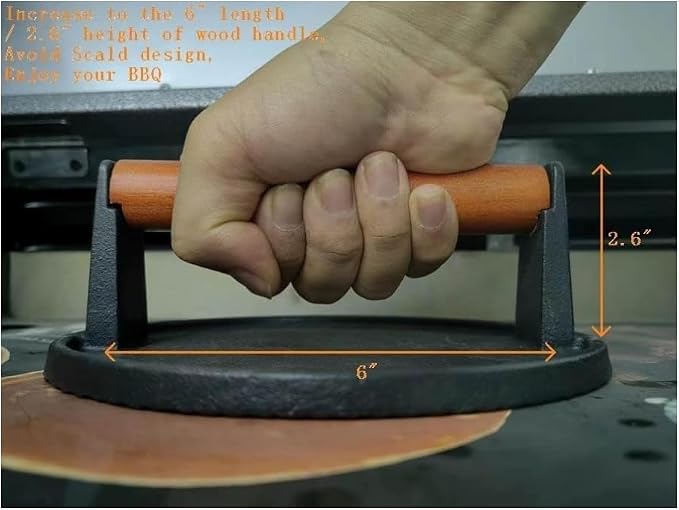 Firsgrill Burger Press 7.08" Round & 8.3”X4.3”Rectangle Heavy-Duty Cast Iron Smash Meat Steak with Wood Handle for Blackstone Camp Chef Pitboss Weber Treager Griddle (Round & Rectangle w Flat Bottom)