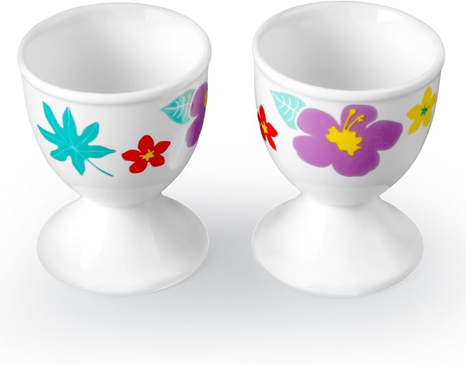 Cinf Easter Ceramic Egg Cups, Set of 2, Hawaii Flower Egg Holders | 2-piece ceramic egg cup set, festive floral design, easy to clean, perfect for boiled eggs, breakfast and Easter tables