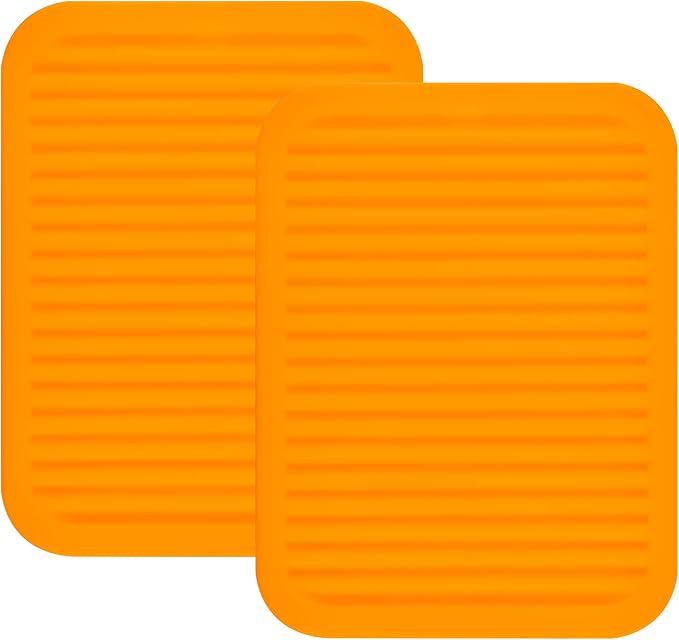 Orange Silicone Trivets Mats for Hot Dishes and Hot Pots, Hot Pads for Countertops, Tables, Pot Holders, Spoon Rest Small Drying Mats Set 2