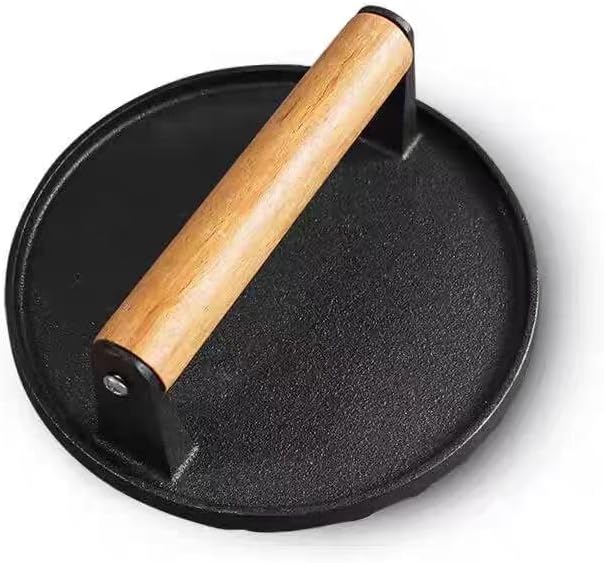Kitchen Tools 5.7"Cast Iron Smashed Burger Press, Round Flat Edge Grill Press for Crispy Smash Burgers Burger Tool for Grill and Griddle BBQs and Tailgates Gifts for Men and BBQ Enthusiasts