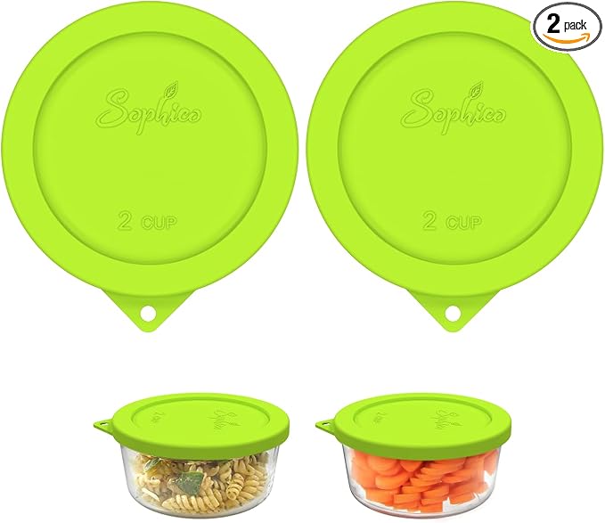 SOPHICO 2 Cup Silicone Lids Replacement for Pyrex & Anchor Hocking 7200-PC | Food Grade Silicone, Leakproof、Airtight Lids, Dishwasher Microwave Safe