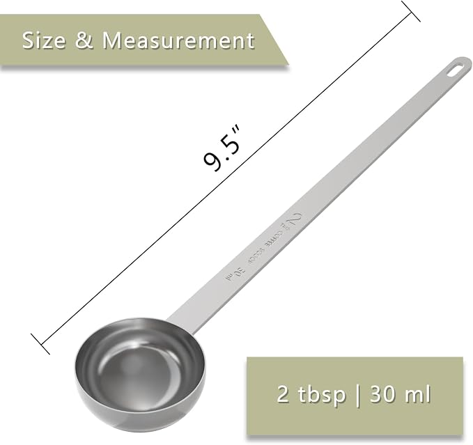 2PCS Extra Long Handle Coffee Scoop, 2Tbsp(30ml) Measuring Spoon | 9.5” Length, Food-Grade Stainless Steel, Accurate Measurement, Dishwasher-Safe, Engraved Marking, Coffee Ritual Essential