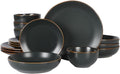 Gibson Home Hazeltine 16-Piece Black Stoneware Dinnerware Set – Plates and Bowls, Durable Ceramic Kitchen Dinner Set