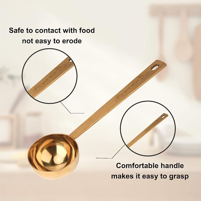 Coffee Scoop, Gold Stainless Steel Coffee Spoons Set, 1 tablespoon (15ml) and 1 tablespoons (30ml) Spoon, Gold Tablespoon Measure Spoon for Coffee, Milk Powder, Fruit Powder, 2 Pack(Long Handle)