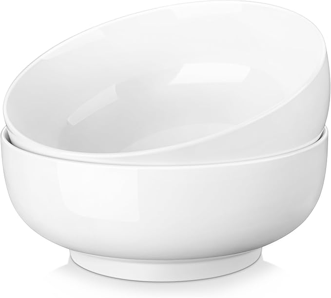 MALACASA Large Serving Bowls, 114 OZ(10") Ceramic Salad Bowls Set of 2 | White Bowls for Salad, Soup, Pasta, Dinner, Porcelain Bowls Set for Entertaining, Microwave Safe, Series REGULAR