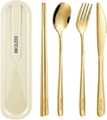 iNKULEER Travel cutlery set, 18/8 stainless steel cutlery, Reusable utensils set with case, Portable Silverware Lunch Box for Camping and Office-Stainless steel