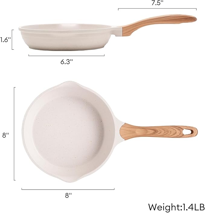 JEETEE 8 Inch Nonstick Frying Pan Easy Clean Small Egg Pan Skillet | Even Heating All Stove Compatible, Dual Spouts, PFOA PFOS Free, Cool Ergonomic Handle, Non Stick Omelet Cooking Fry Pan,Grey