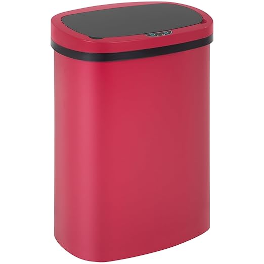 BestOffice | 13 Gallon Plastic Trash Can with Lid | Red | Automatic Touchless Garbage Can | Odor Control | Modern Oval Design | Easy to Clean | For Kitchen, Bathroom, Office or Home