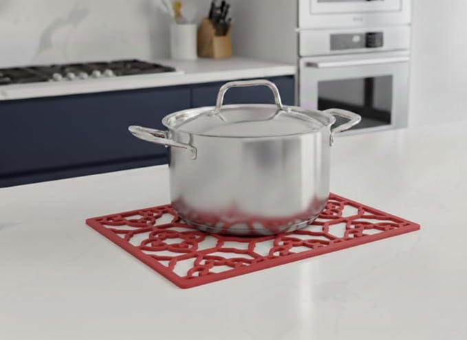 GASARÉ, Extra Large, Thick, Silicone Trivet for Hot Dishes, Pots, and Pans, Heat Resistant Mat for Countertop, Hot Pad for Kitchen, Easy to Clean, 16 x 12 x 3/8 Inches, (Red, Spaniard)
