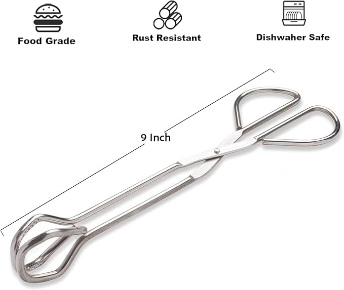 Hiash 9-Inch Heavy Duty Stainless Steel Kitchen Tongs - Comfortable Ergonomic Grip, Scissor Design, Heat Resistant for BBQ and Cooking