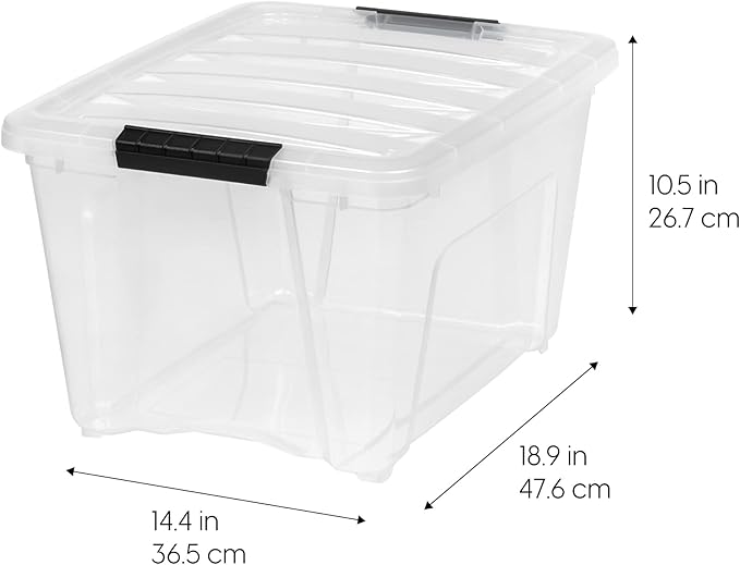 IRIS USA 4-Pack 32 Quart Storage Bins with Lids, Clear | Transparent design makes contents easy to find. Great for linens, décor, closet storage, and supplies. Nestable design saves