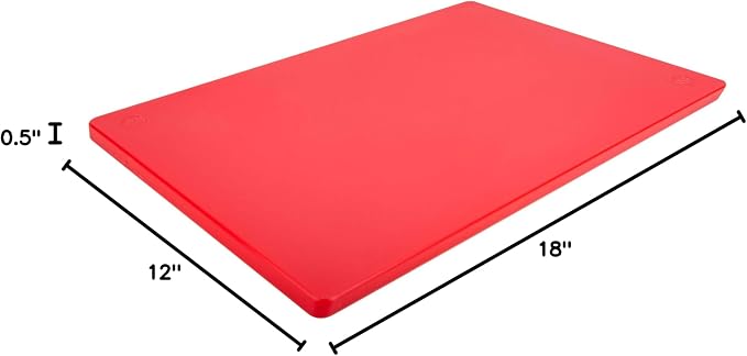 Thirteen Chefs Large Red Cutting Board - 18 x 12 Inch for Meat, Professional 1/2" Thick HDPE Plastic for Restaurants, Dishwasher Safe and NSF Stamped