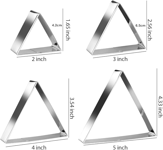 Equilateral Triangle Cookie Cutter Set Large Stainless Steel Geometric Frame Plaque Cookie Cutters Shapes Molds - 1 Inch Depth (4 Sizes)