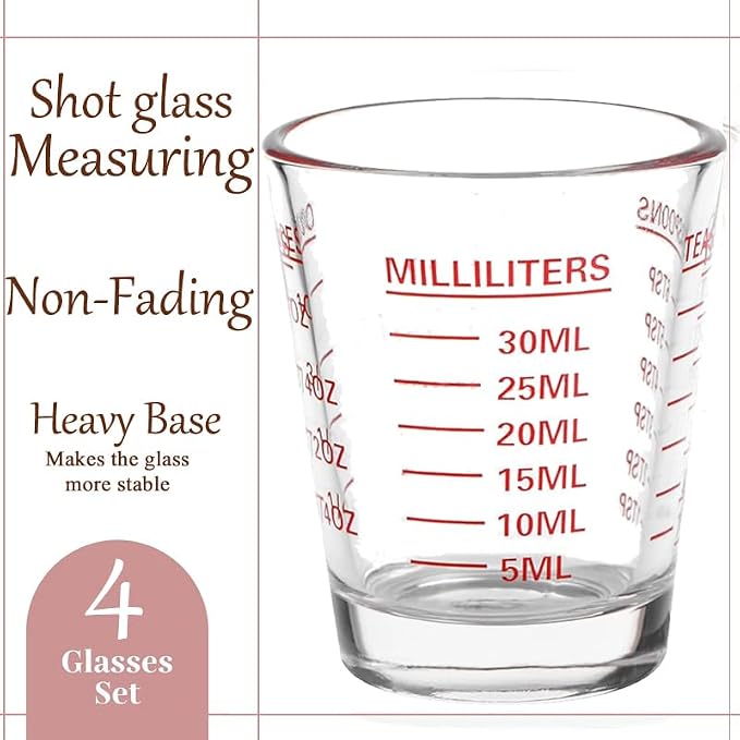 Shot Glass Measuring Cup | Non Fading Set of 4 | Bar Bartender Accessories, Jigger for Bartending