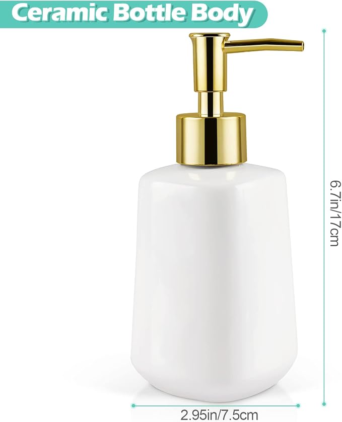 14OZ Dish Soap Dispenser, Hand Soap Dispenser Ceramic Bottle (Bright White) | Pump Dispenser Bottle, Refillable Liquid, Dish Soap, Hand Soap, Essential Oil & Lotion, Great for Kitchen & Bathroom