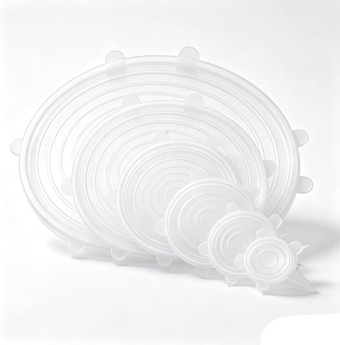 6 pcs Silicone Stretch lids set(6 Sizes,white) | Reusable Food Storage Covers ,Flexible to Fit All Shape of Containers,Food Cover to Keep Food Fresh