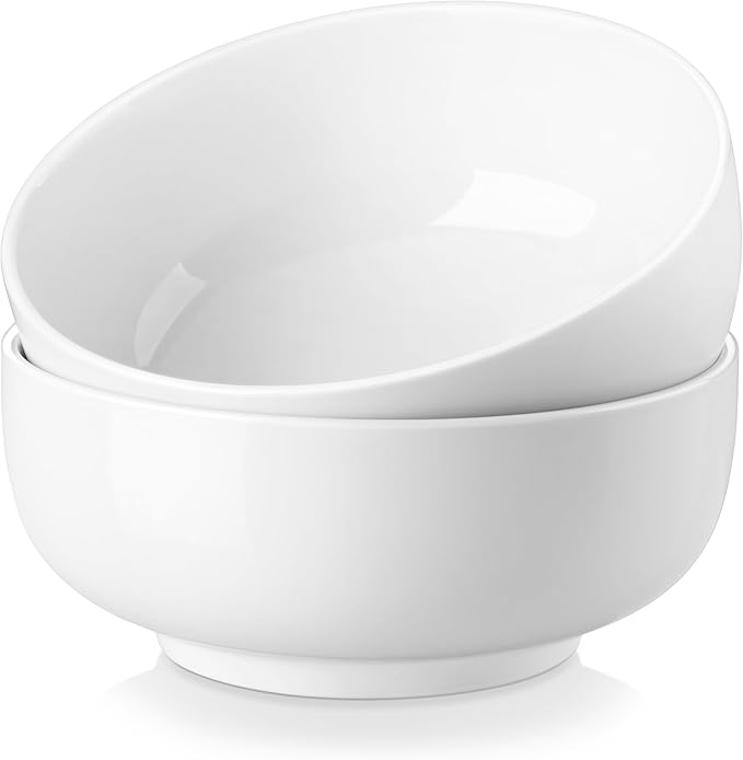 MALACASA Salad Soup Bowls Set of 2, 44 OZ White Ceramic Bowls | Porcelain Bowls for Soup, Cereal, Pasta, Oatmeal, Ramen, Microwave & Dishwasher Safe, Series REGULAR