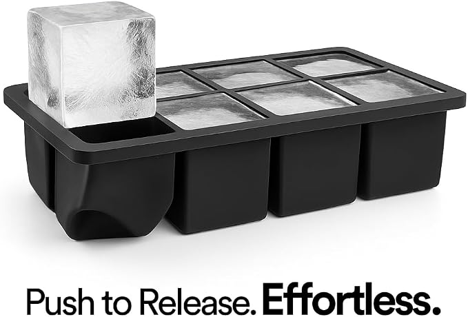 Ice Cube Molds, 2 Pack Silicone Trays for 8 Large Square Cubes | Slow Melt Large Squares, Flexible Silicone Trays, Easy Release, 2 Pack, for Whiskey Cocktails Coffee & More