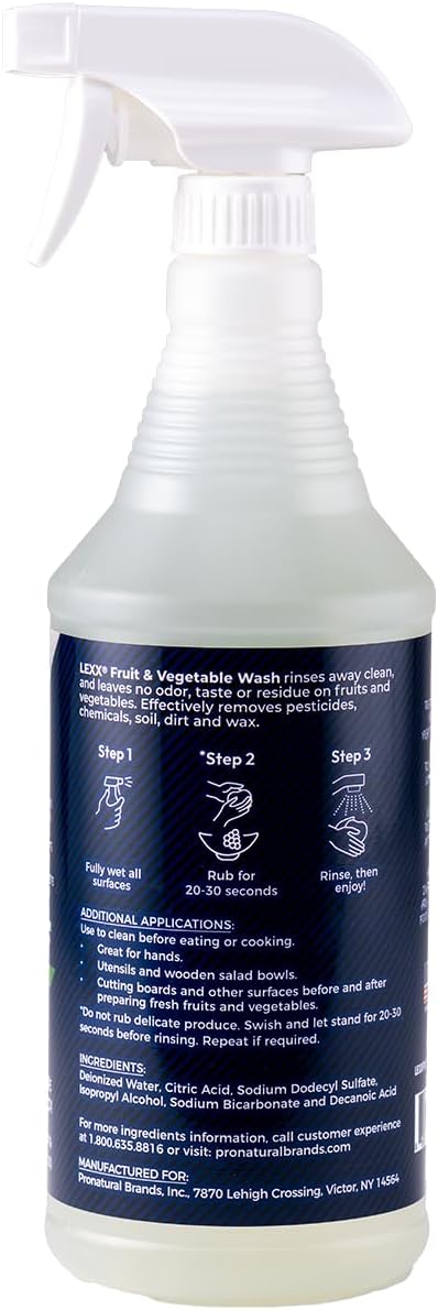 LEXX® Fruit & Vegetable Wash Spray, Removes Pesticides & Wax, 32 oz | Citric acid based rinse for produce, leafy greens, berries and root crops. Food safe, no aftertaste, no residue. Made in USA.