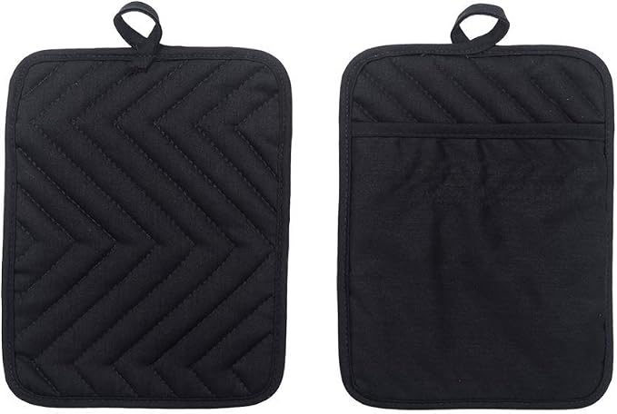 nyi Pot Holders for Kitchen Heat Resistant, Cotton Hot Pads for Kitchen Counter Table, Black Pot Holders with Pocket